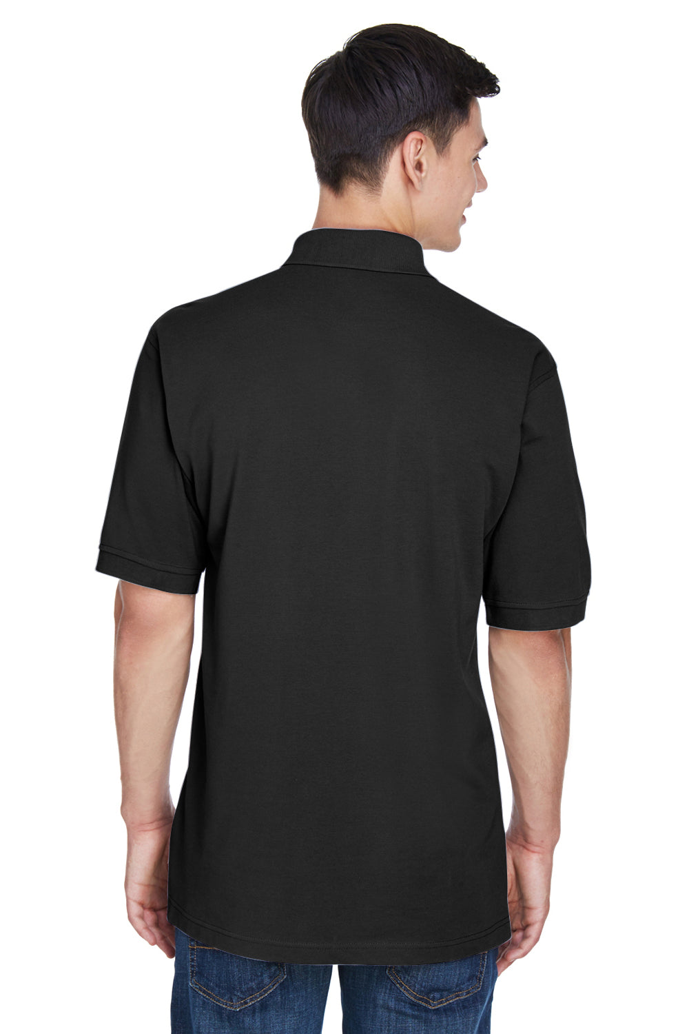 Harriton M265 Mens Easy Blend Wrinkle Resistant Short Sleeve Polo Shirt Black Back