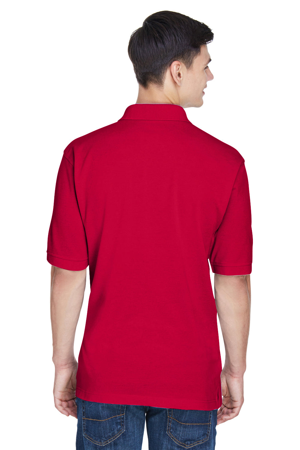 Harriton M265 Mens Easy Blend Wrinkle Resistant Short Sleeve Polo Shirt Red Back