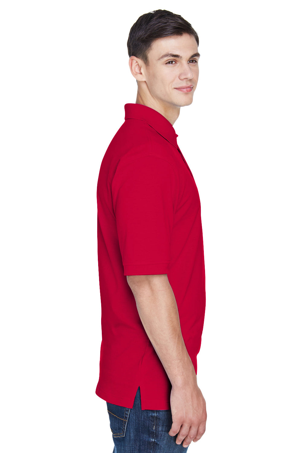 Harriton M265 Mens Easy Blend Wrinkle Resistant Short Sleeve Polo Shirt Red Side