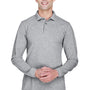Harriton Mens Easy Blend Wrinkle Resistant Long Sleeve Polo Shirt - Heather Grey
