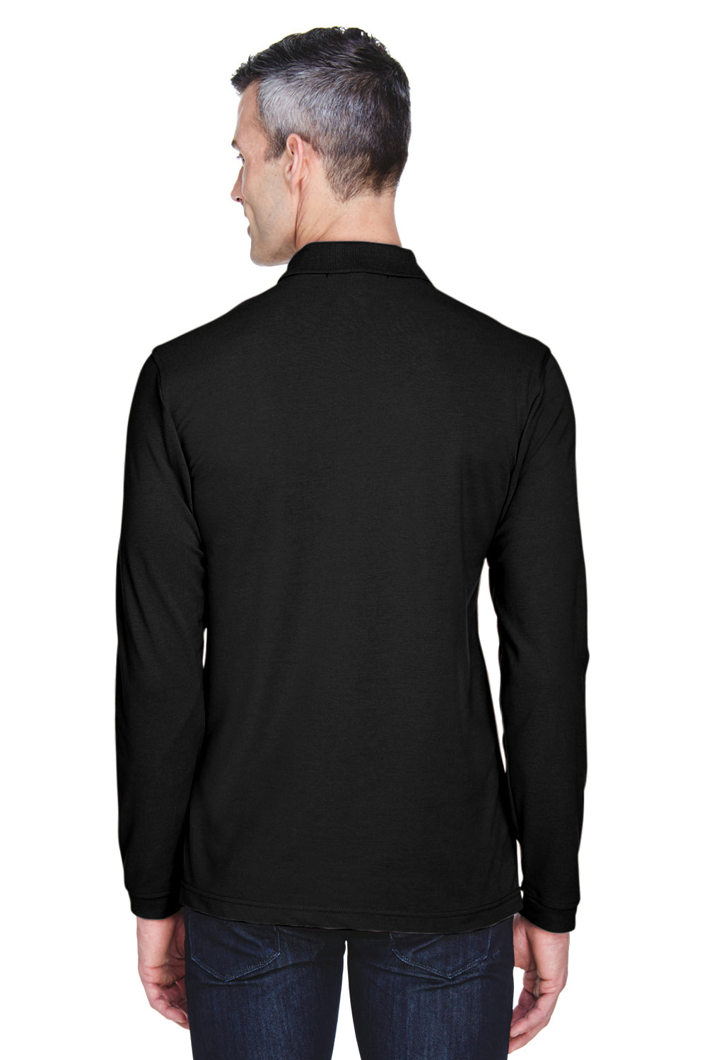 Harriton M265L Mens Easy Blend Wrinkle Resistant Long Sleeve Polo Shirt Black Back