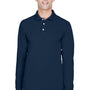 Harriton Mens Easy Blend Wrinkle Resistant Long Sleeve Polo Shirt - Navy Blue
