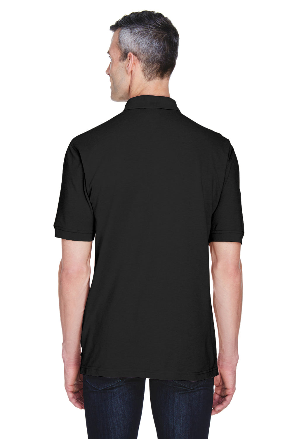 Harriton M265P Mens Easy Blend Wrinkle Resistant Short Sleeve Polo Shirt w/ Pocket Black Back