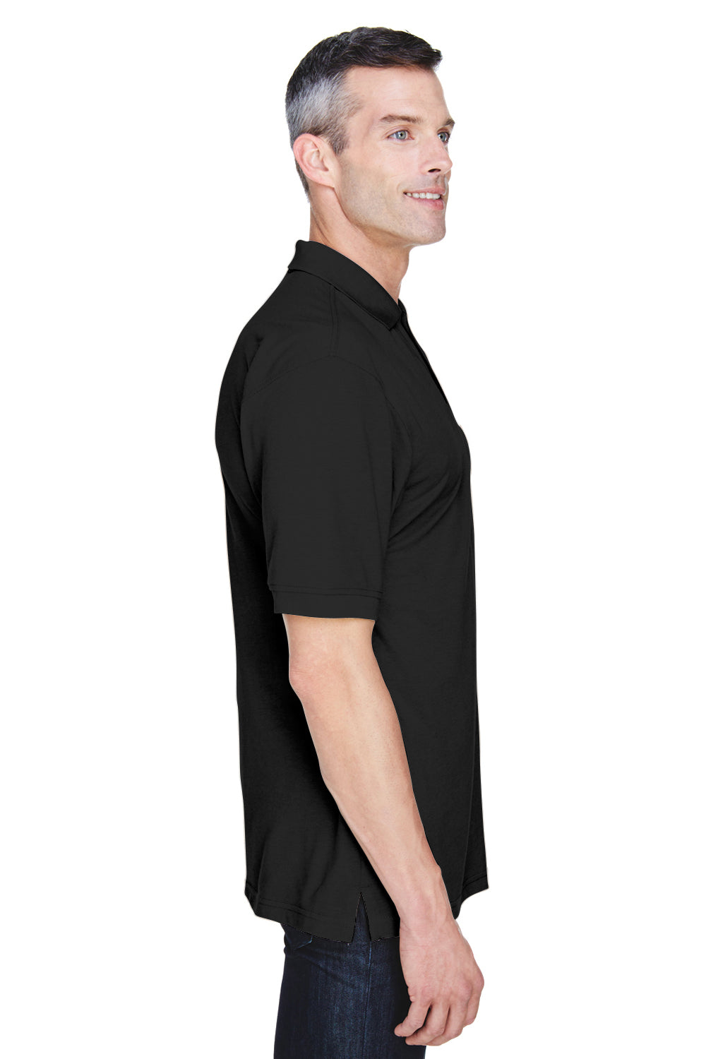 Harriton M265P Mens Easy Blend Wrinkle Resistant Short Sleeve Polo Shirt w/ Pocket Black Side