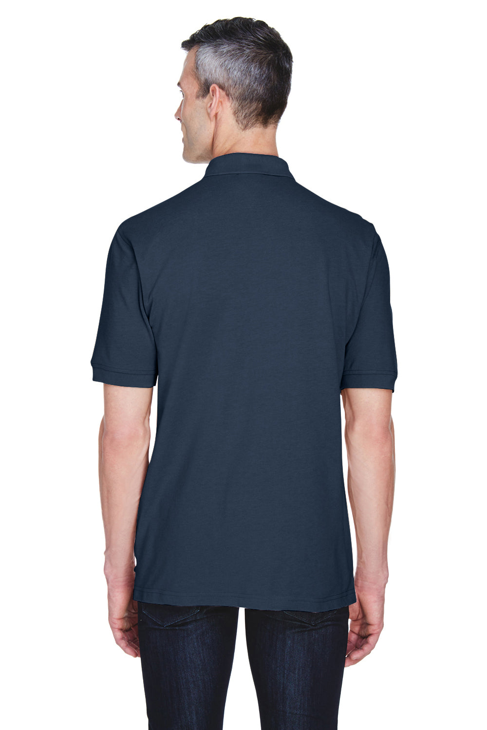 Harriton M265P Mens Easy Blend Wrinkle Resistant Short Sleeve Polo Shirt w/ Pocket Navy Blue Back