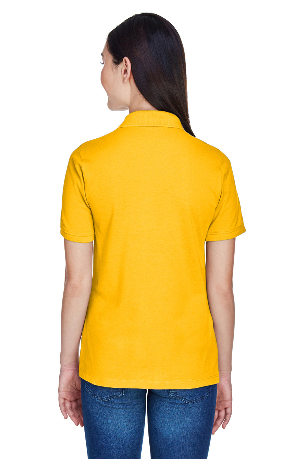Harriton M265W Womens Easy Blend Wrinkle Resistant Short Sleeve Polo Shirt Sunray Yellow Back