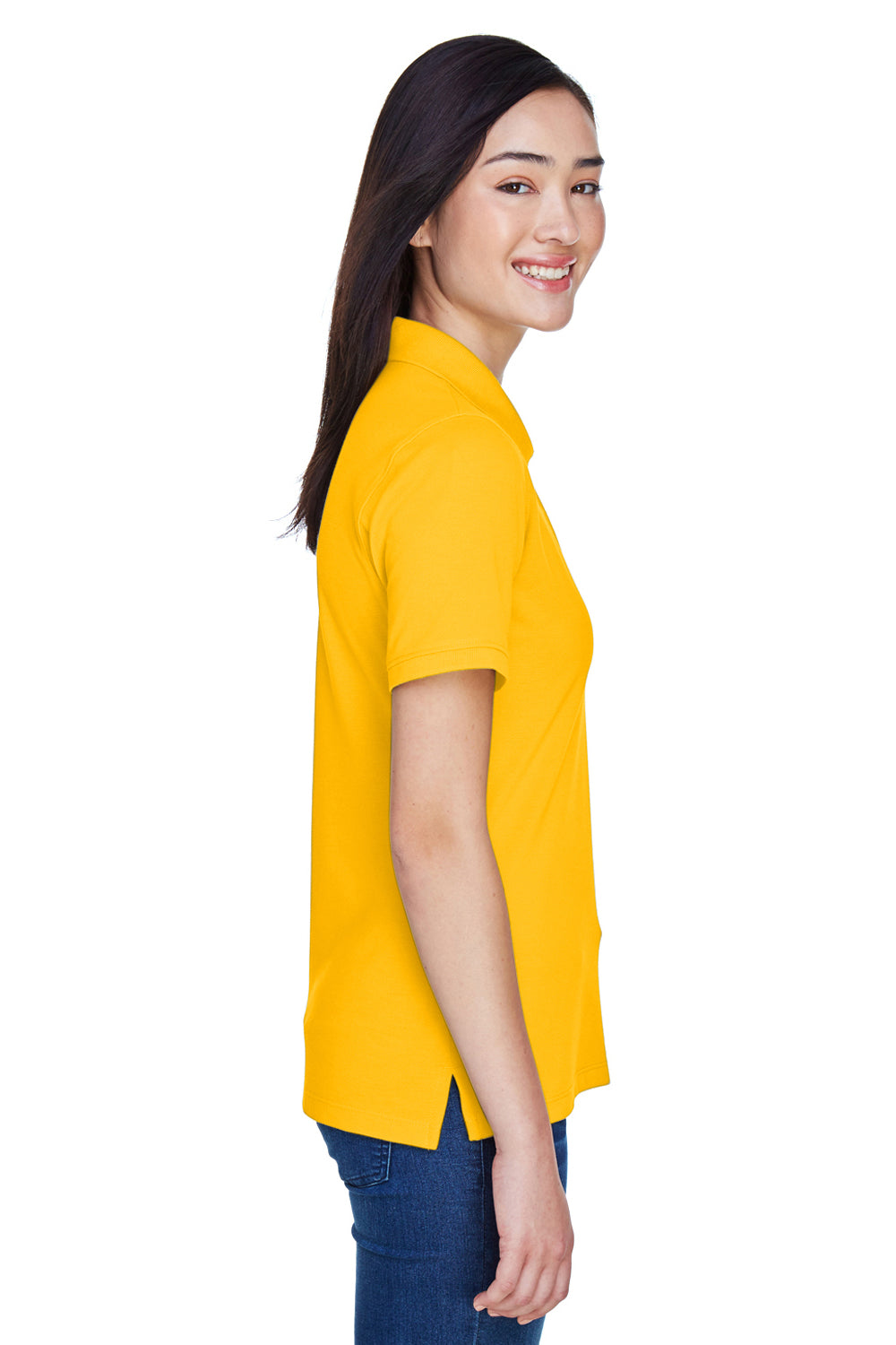 Harriton M265W Womens Easy Blend Wrinkle Resistant Short Sleeve Polo Shirt Sunray Yellow Side