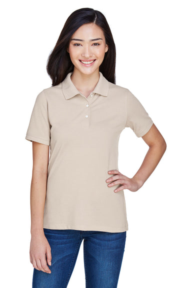 Harriton M265W Womens Easy Blend Wrinkle Resistant Short Sleeve Polo Shirt Stone Brown Front