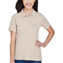 Harriton Womens Easy Blend Wrinkle Resistant Short Sleeve Polo Shirt - Stone