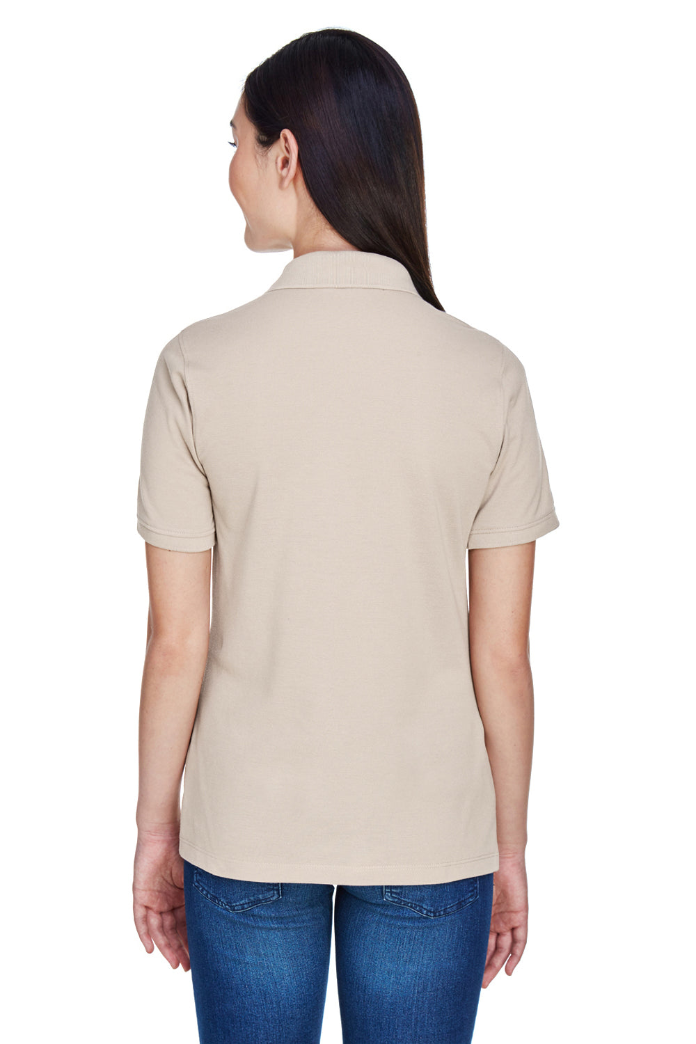 Harriton M265W Womens Easy Blend Wrinkle Resistant Short Sleeve Polo Shirt Stone Brown Back