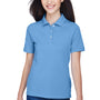 Harriton Womens Easy Blend Wrinkle Resistant Short Sleeve Polo Shirt - Light College Blue