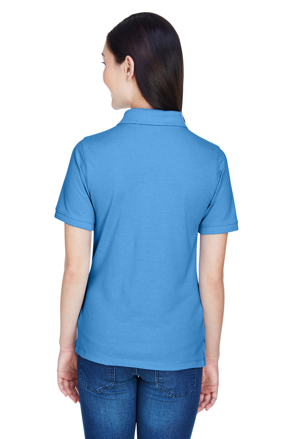 Harriton M265W Womens Easy Blend Wrinkle Resistant Short Sleeve Polo Shirt Nautical Blue Back