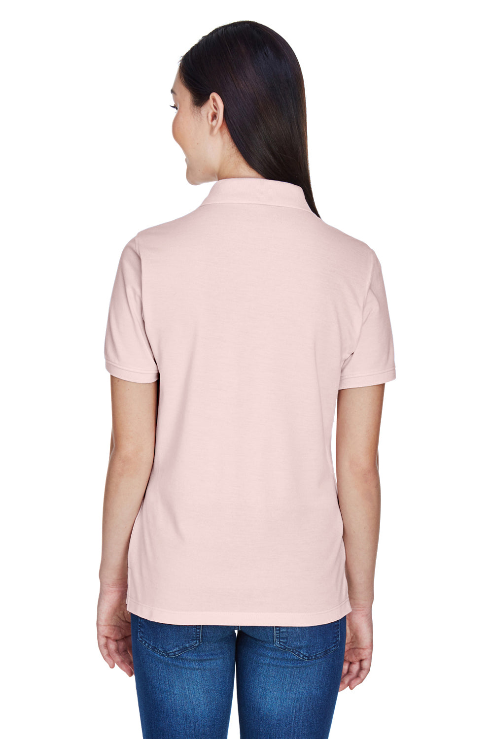 Harriton M265W Womens Easy Blend Wrinkle Resistant Short Sleeve Polo Shirt Blush Pink Back