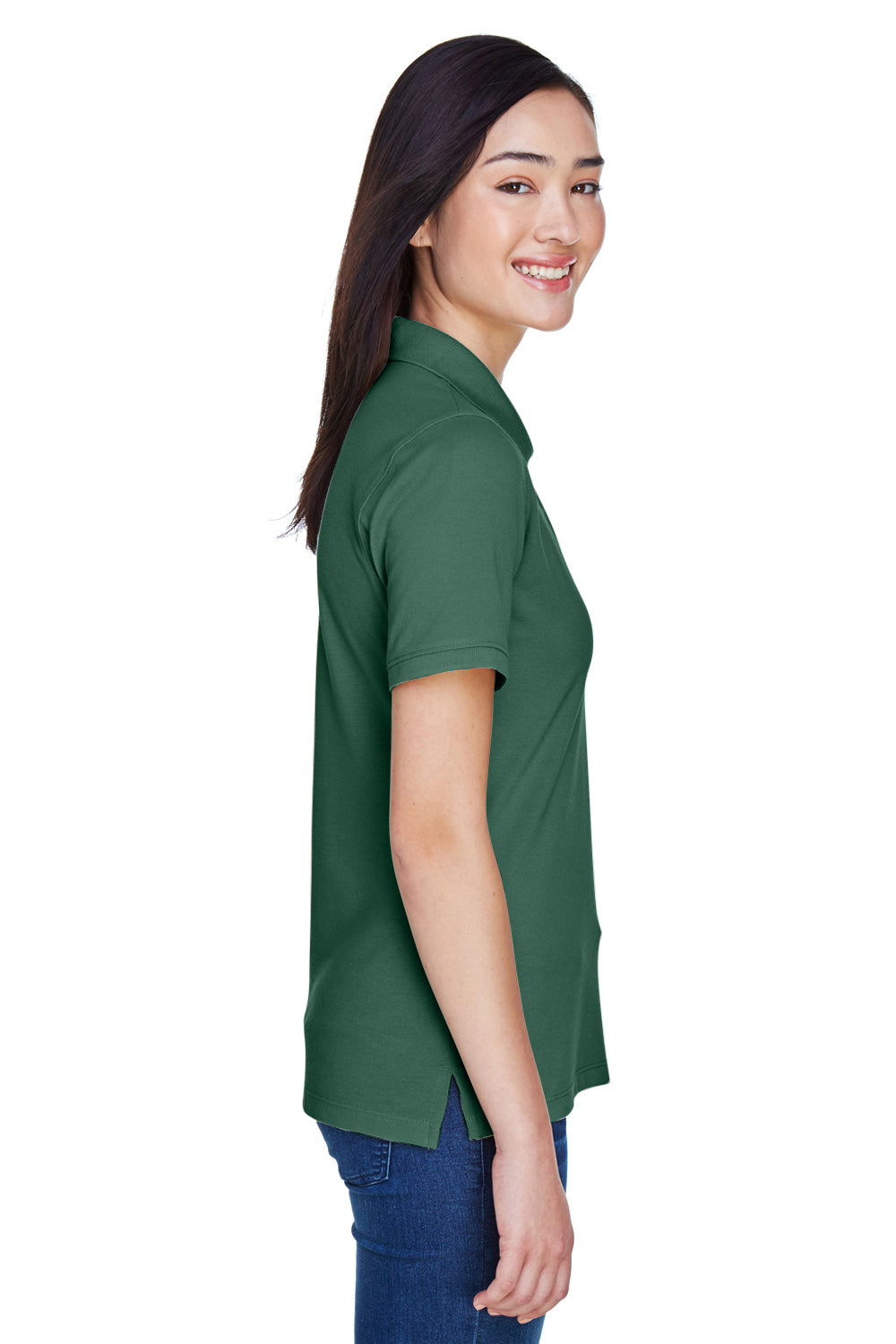 Harriton M265W Womens Easy Blend Wrinkle Resistant Short Sleeve Polo Shirt Hunter Green Side
