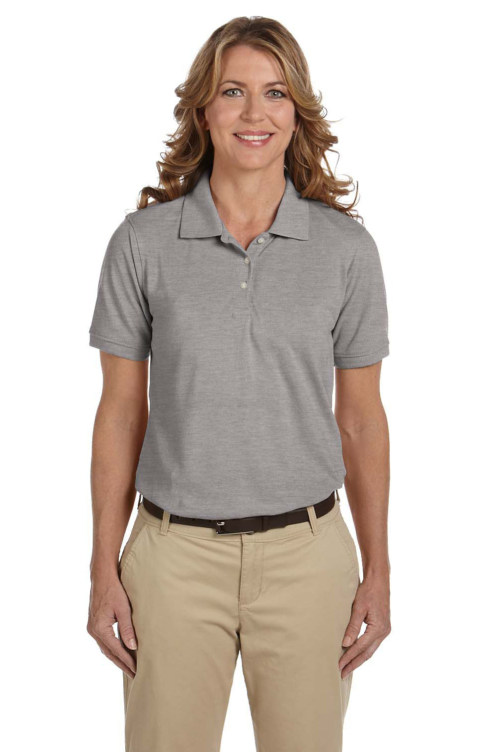Harriton M265W Womens Easy Blend Wrinkle Resistant Short Sleeve Polo Shirt Heather Grey Front