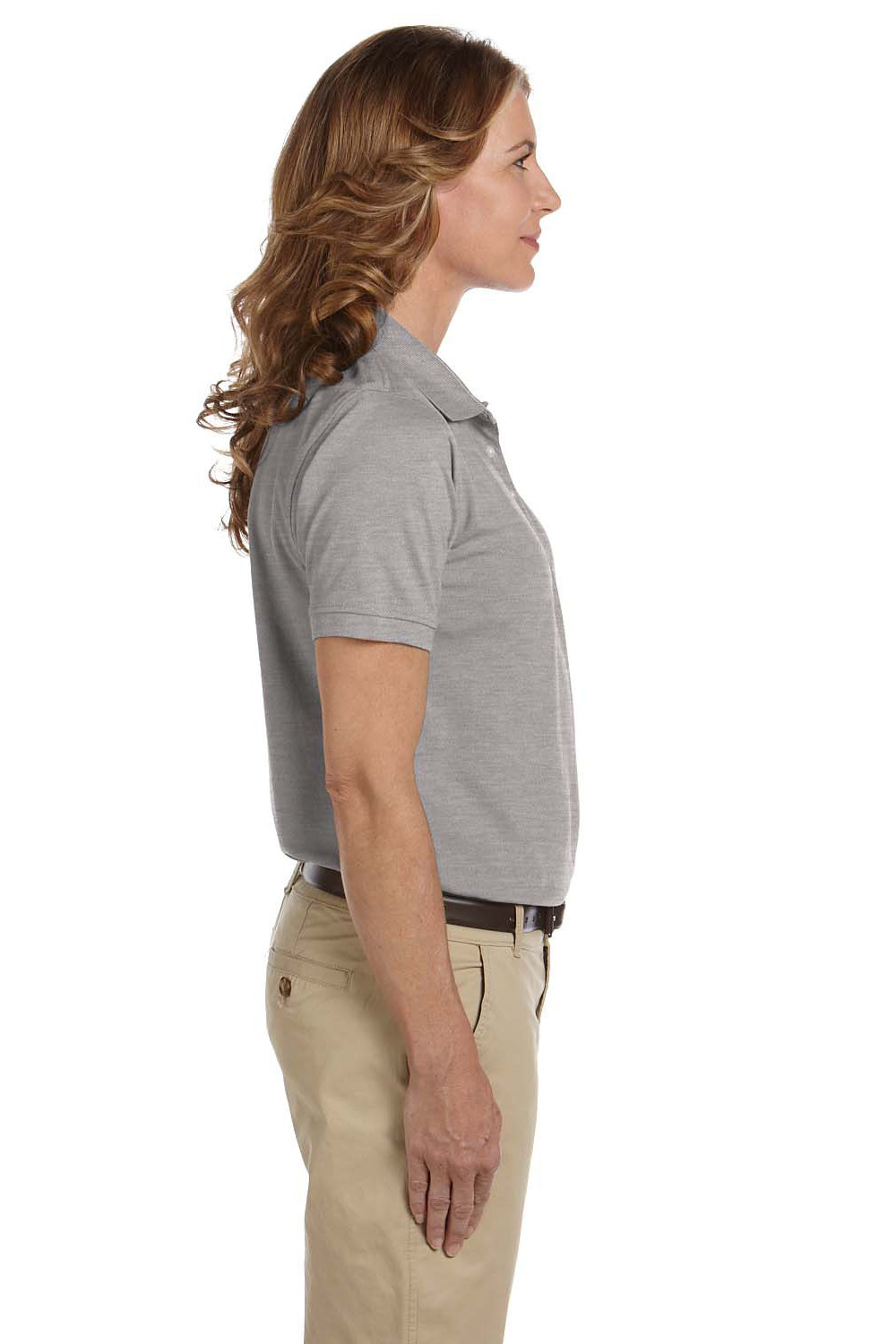 Harriton M265W Womens Easy Blend Wrinkle Resistant Short Sleeve Polo Shirt Heather Grey Side