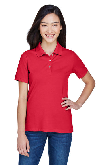 Harriton M265W Womens Easy Blend Wrinkle Resistant Short Sleeve Polo Shirt Red Front