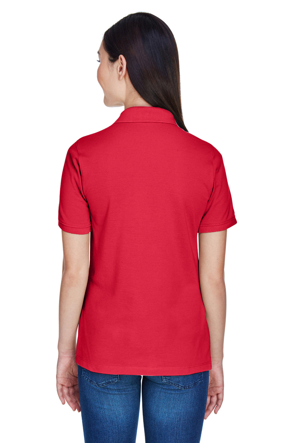 Harriton M265W Womens Easy Blend Wrinkle Resistant Short Sleeve Polo Shirt Red Back