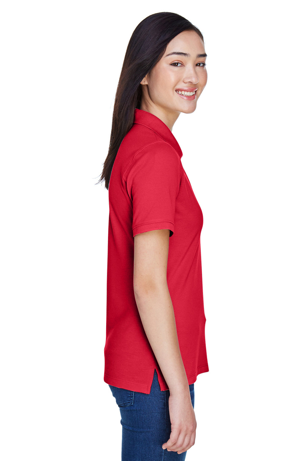 Harriton M265W Womens Easy Blend Wrinkle Resistant Short Sleeve Polo Shirt Red Side