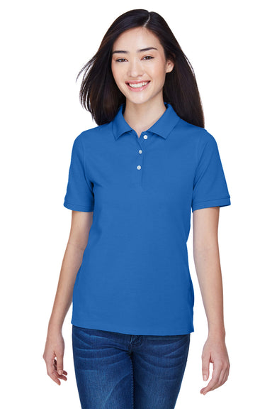 Harriton M265W Womens Easy Blend Wrinkle Resistant Short Sleeve Polo Shirt Royal Blue Front