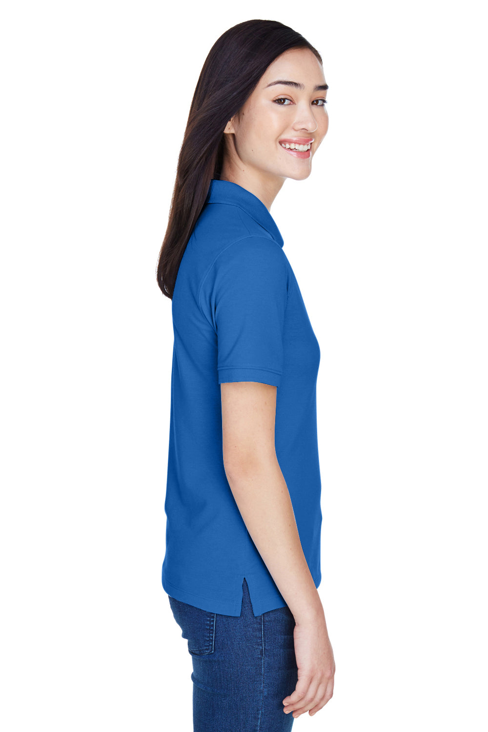 Harriton M265W Womens Easy Blend Wrinkle Resistant Short Sleeve Polo Shirt Royal Blue Side