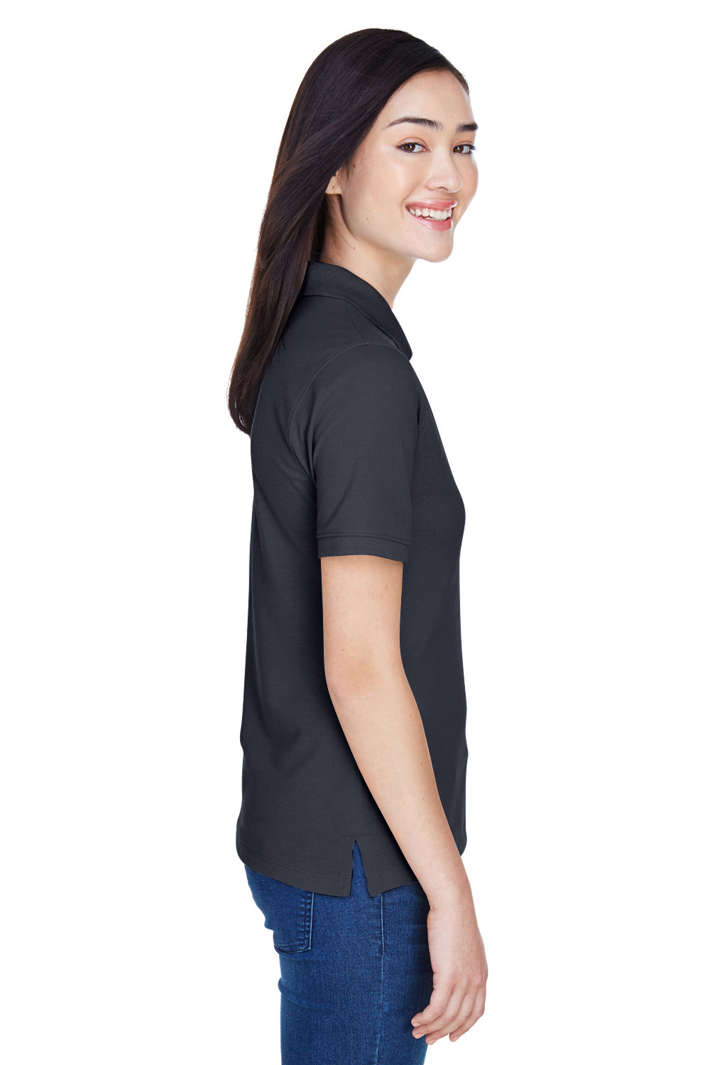 Harriton M265W Womens Easy Blend Wrinkle Resistant Short Sleeve Polo Shirt Navy Blue Side