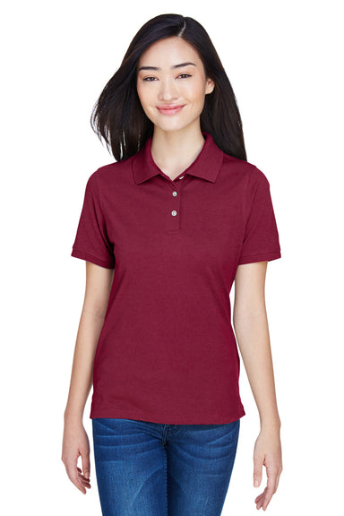 Harriton M265W Womens Easy Blend Wrinkle Resistant Short Sleeve Polo Shirt Wine Red Front