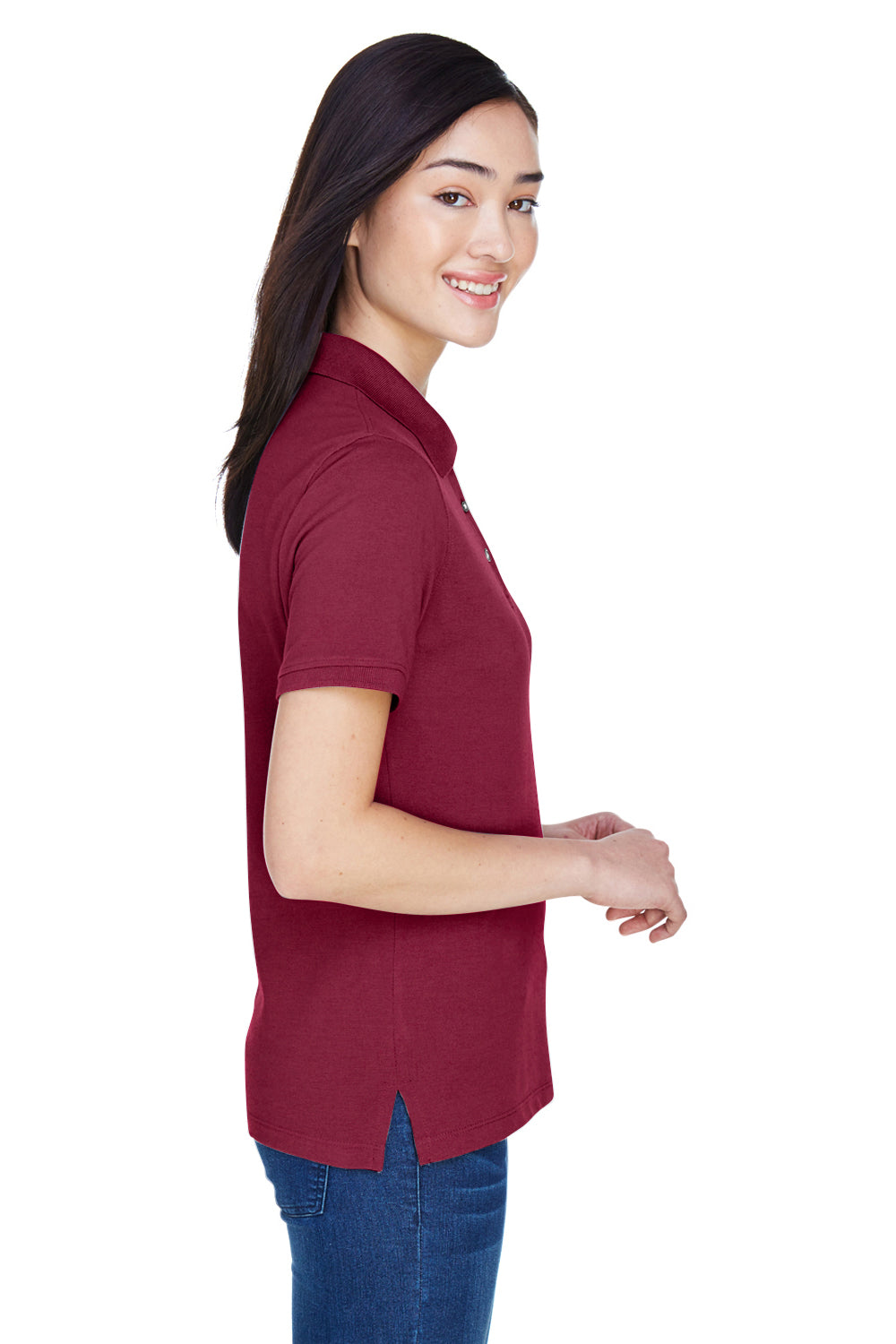 Harriton M265W Womens Easy Blend Wrinkle Resistant Short Sleeve Polo Shirt Wine Red Side