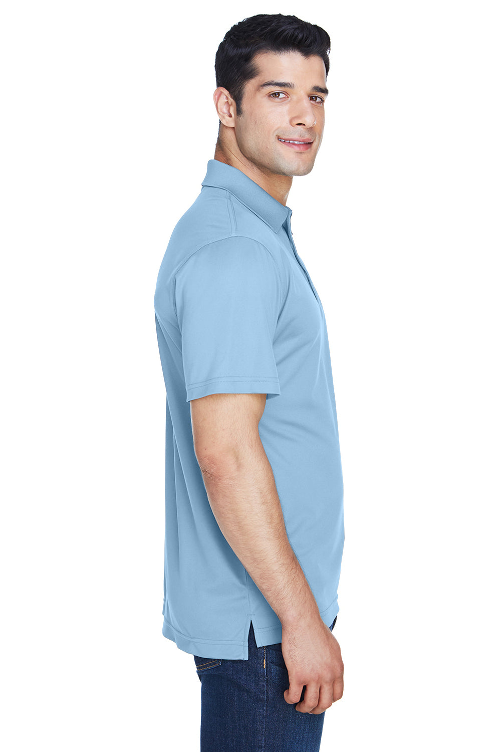 Harriton M315 Mens Polytech Moisture Wicking Short Sleeve Polo Shirt Light Blue Side