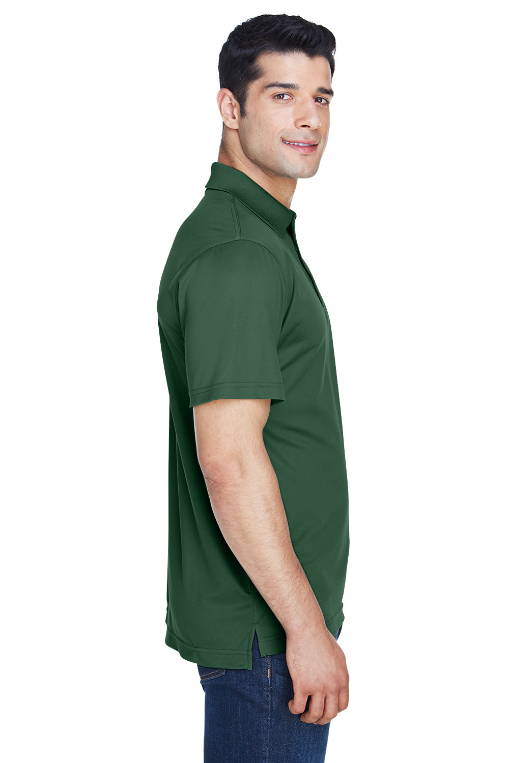 Harriton M315 Mens Polytech Moisture Wicking Short Sleeve Polo Shirt Dark Green Side