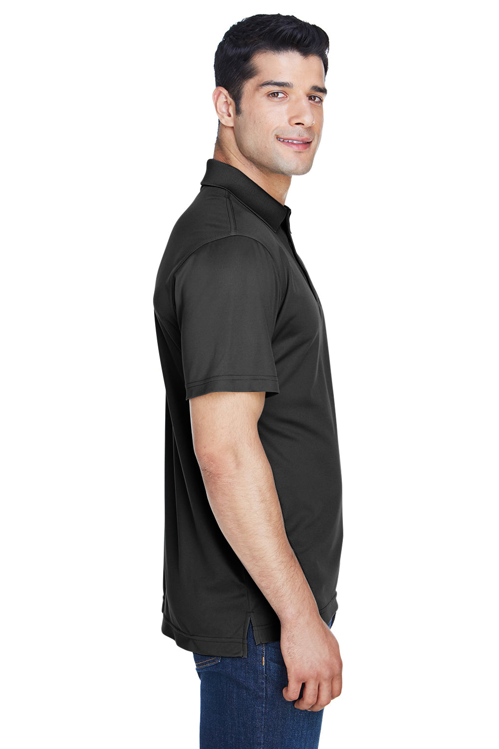Harriton M315 Mens Polytech Moisture Wicking Short Sleeve Polo Shirt Black Side
