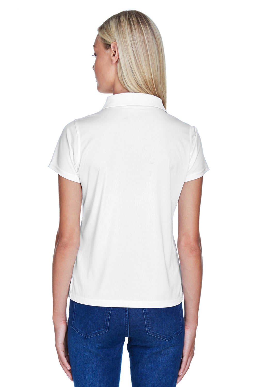 Harriton M315W Womens Polytech Moisture Wicking Short Sleeve Polo Shirt White Back