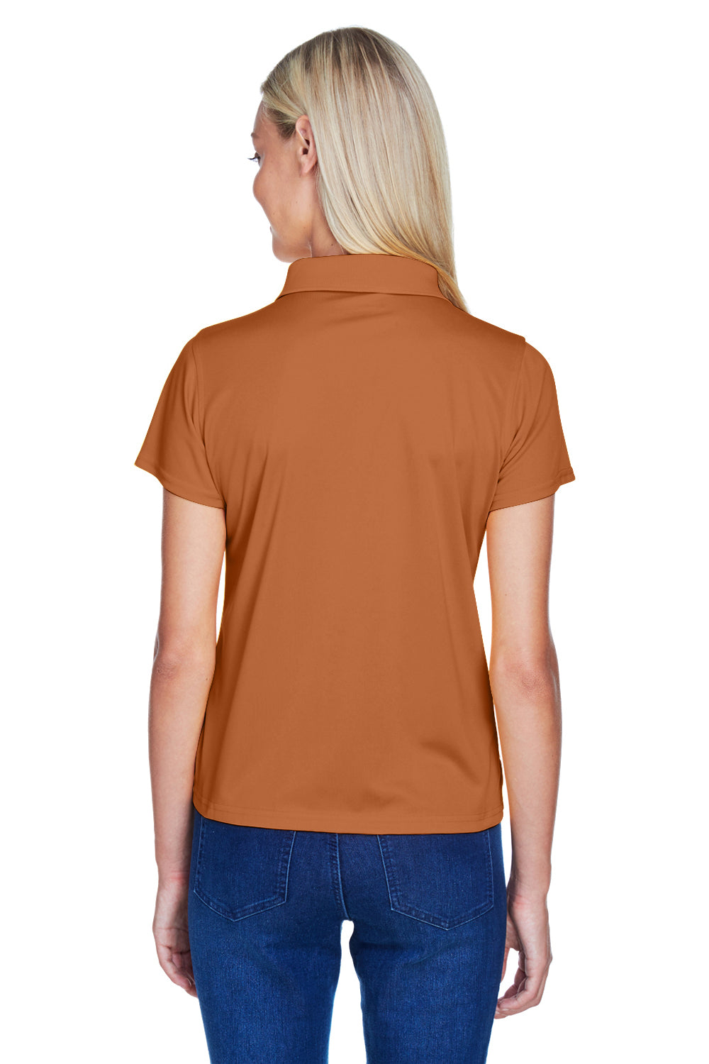 Harriton M315W Womens Polytech Moisture Wicking Short Sleeve Polo Shirt Texas Orange Back