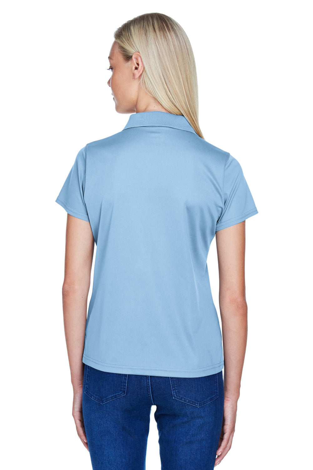 Harriton M315W Womens Polytech Moisture Wicking Short Sleeve Polo Shirt Light Blue Back