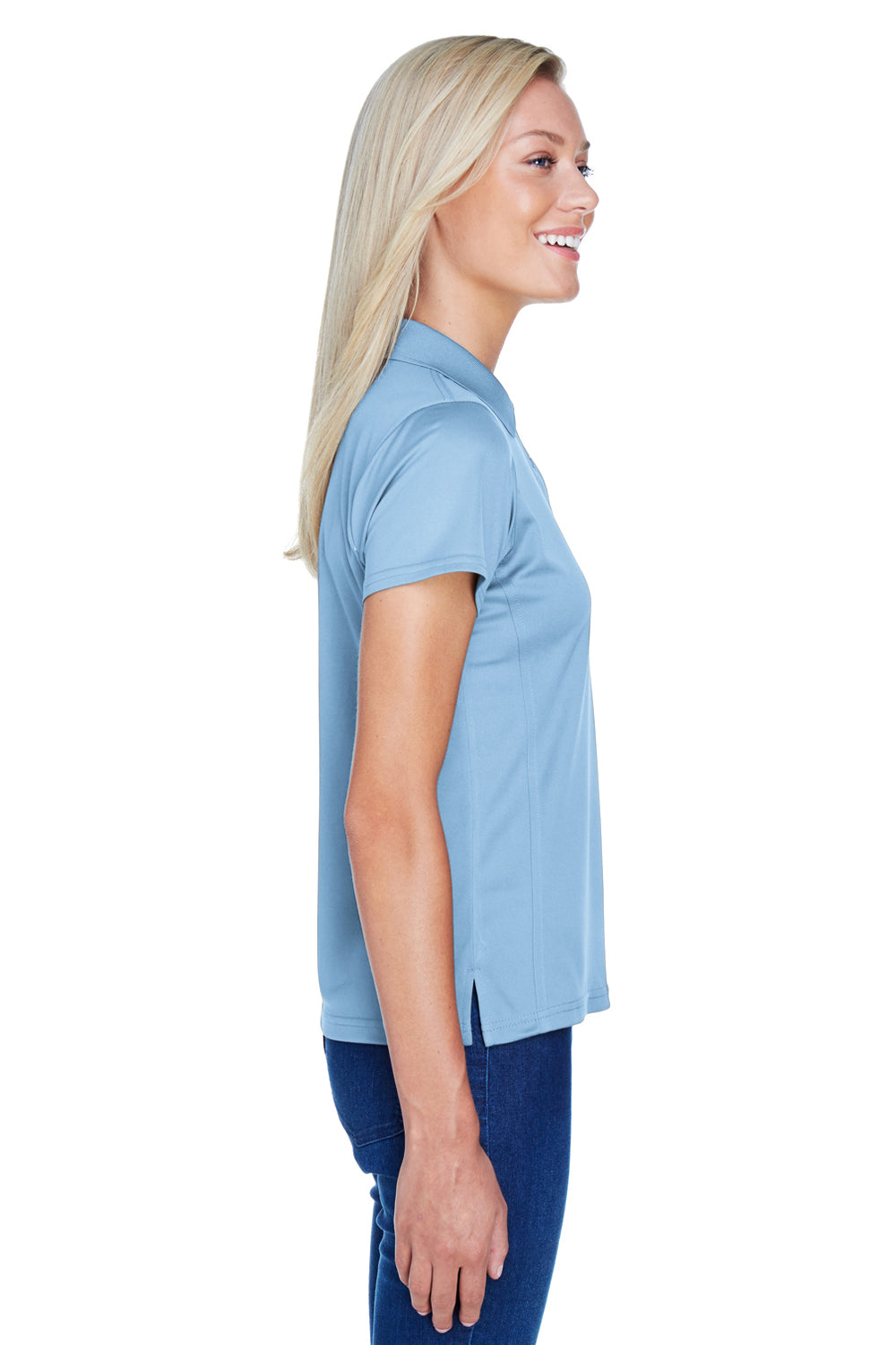 Harriton M315W Womens Polytech Moisture Wicking Short Sleeve Polo Shirt Light Blue Side