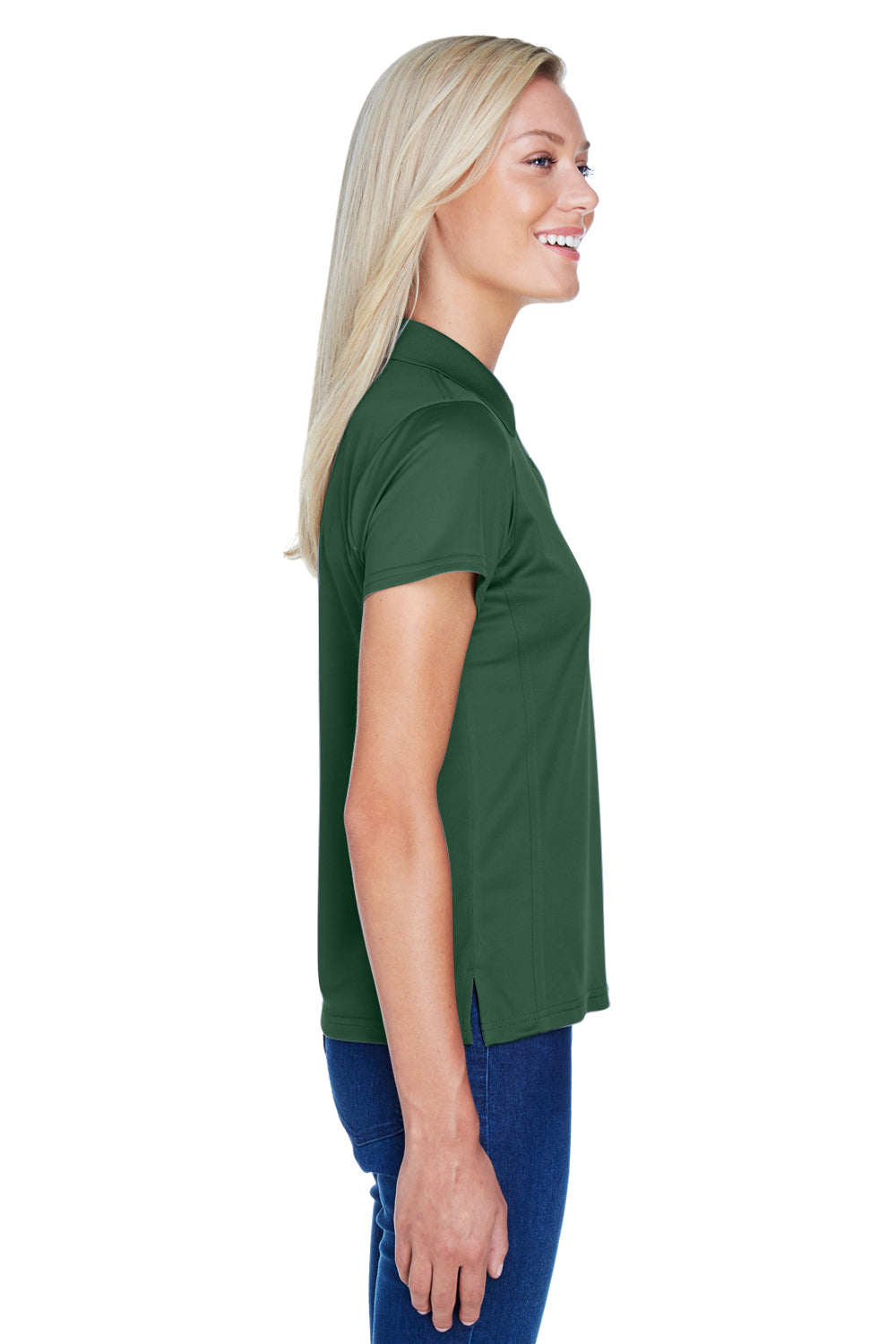 Harriton M315W Womens Polytech Moisture Wicking Short Sleeve Polo Shirt Dark Green Side