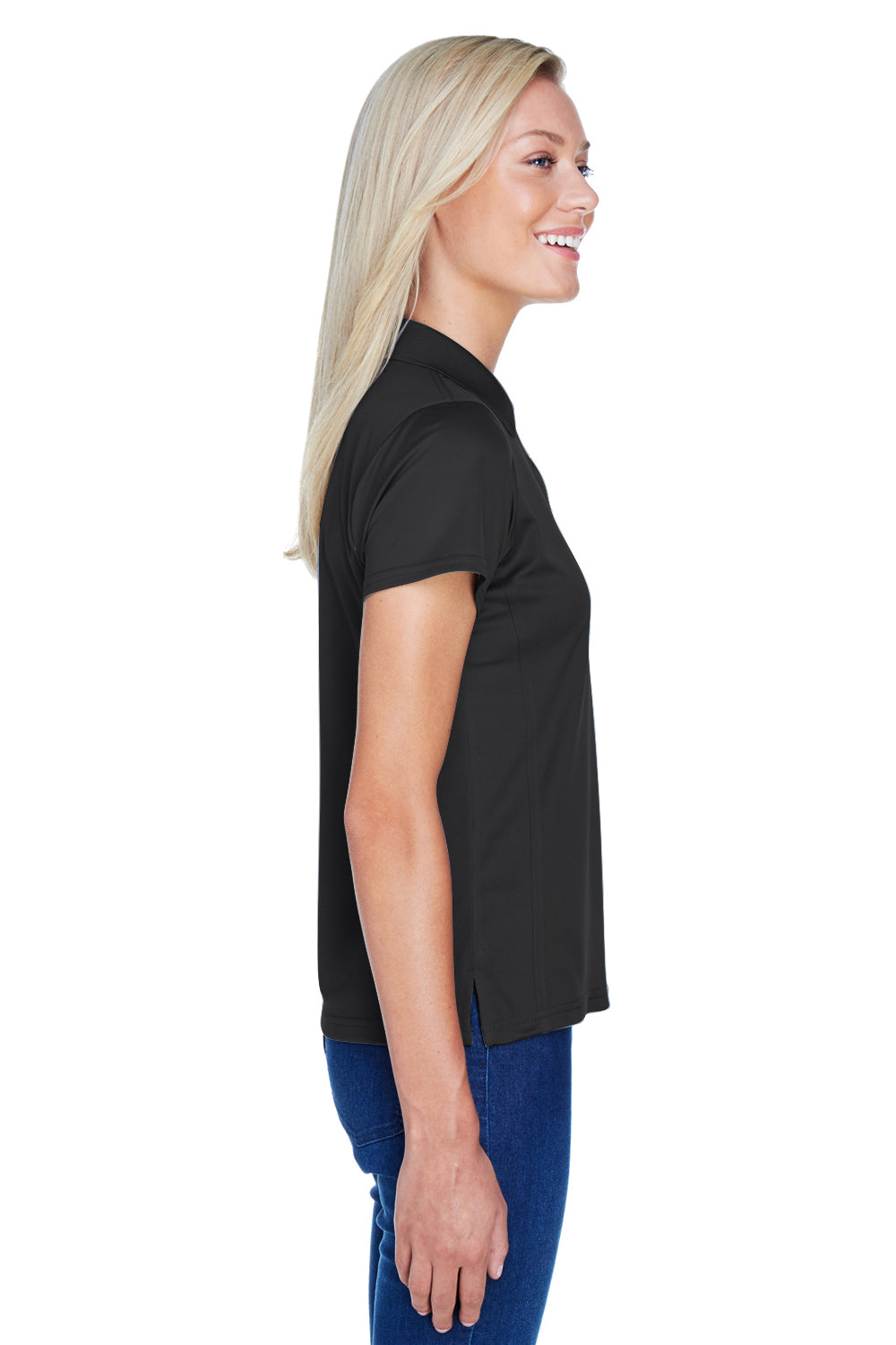 Harriton M315W Womens Polytech Moisture Wicking Short Sleeve Polo Shirt Black Side