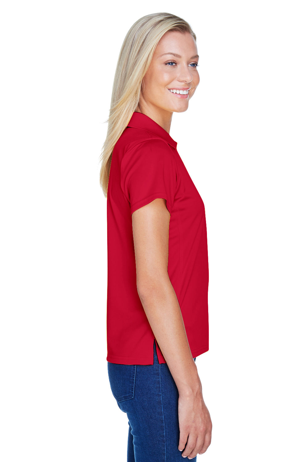 Harriton M315W Womens Polytech Moisture Wicking Short Sleeve Polo Shirt Red Side