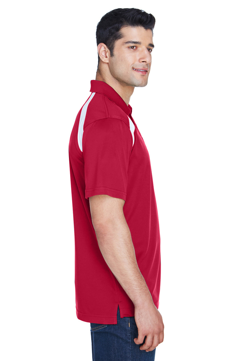 Harriton M318 Mens Polytech Moisture Wicking Short Sleeve Polo Shirt Red Side