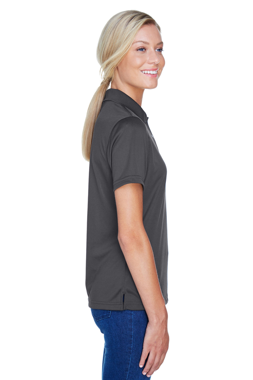 Harriton M345W Womens Advantage Moisture Wicking Short Sleeve Polo Shirt Charcoal Grey Side