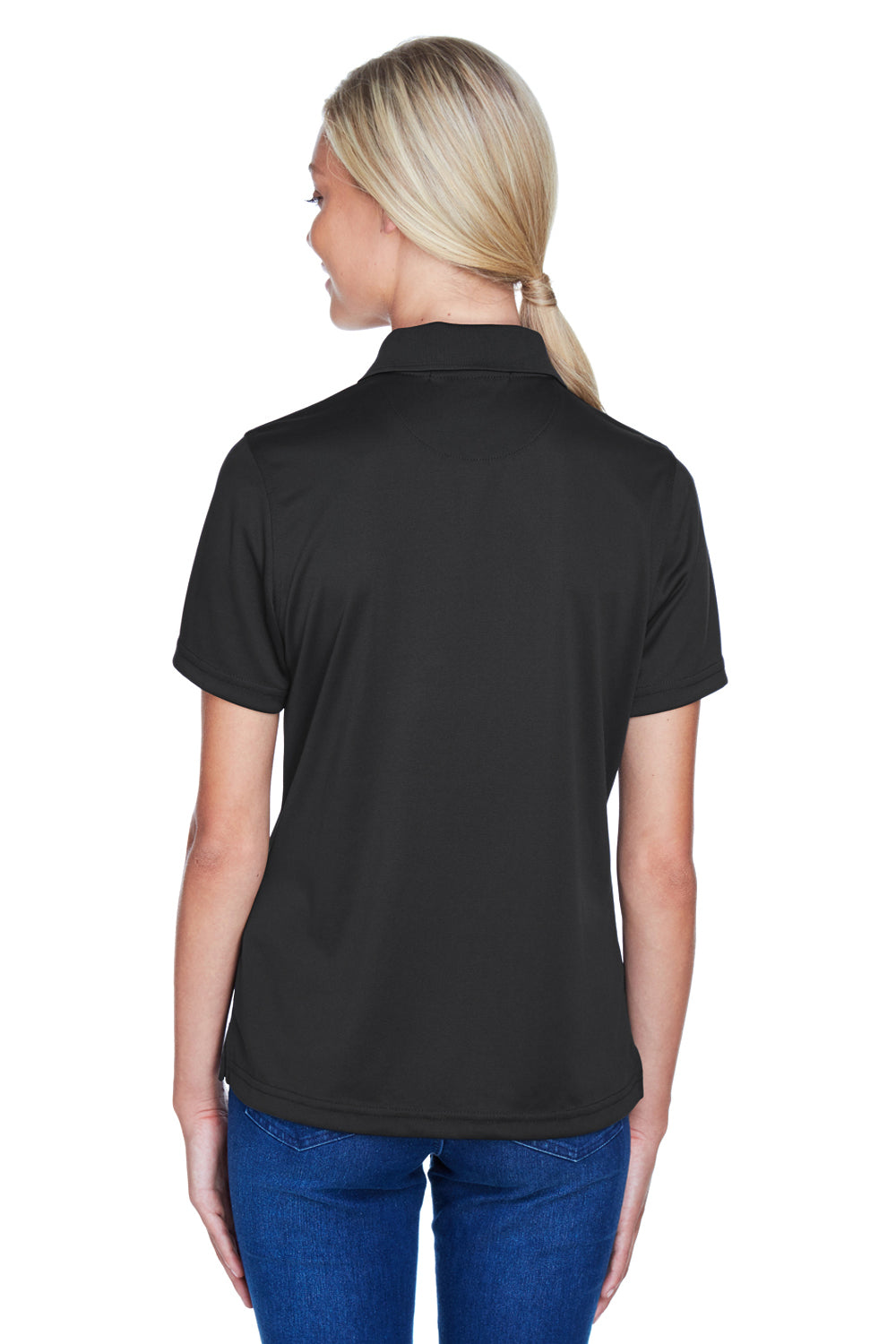 Harriton M345W Womens Advantage Moisture Wicking Short Sleeve Polo Shirt Black Back