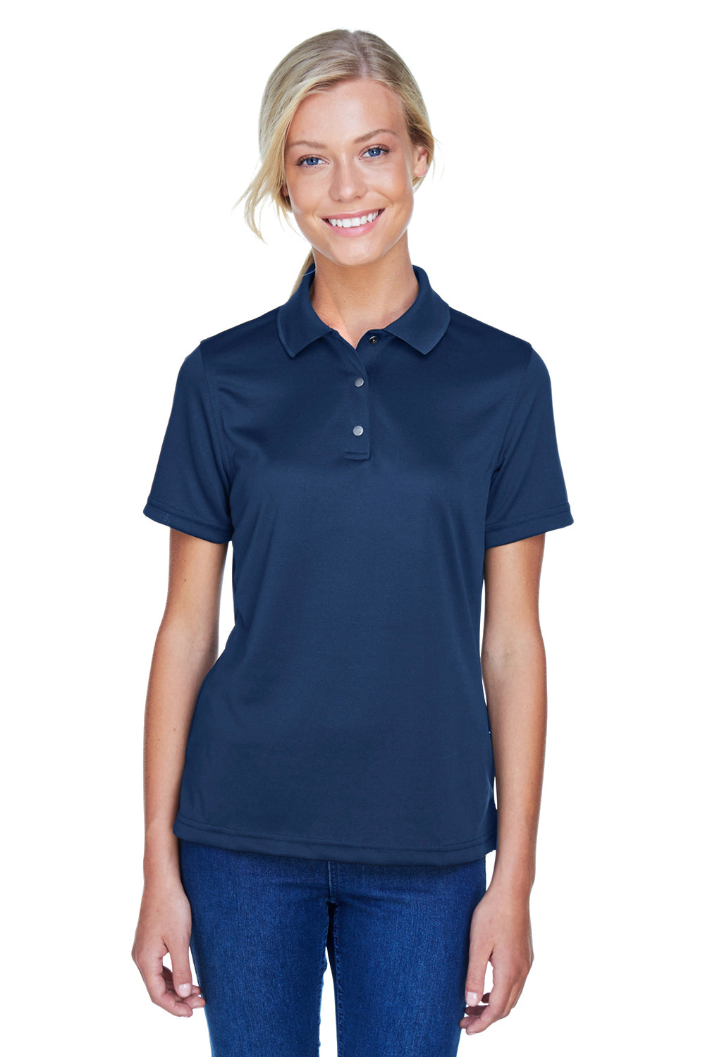 Harriton M345W Womens Advantage Moisture Wicking Short Sleeve Polo Shirt Navy Blue Front