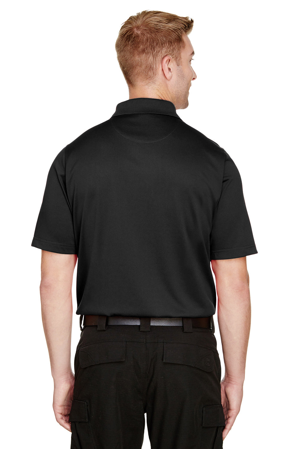 Harriton M348 Mens Advantage Performance Moisture Wicking Short Sleeve Polo Shirt Black Back