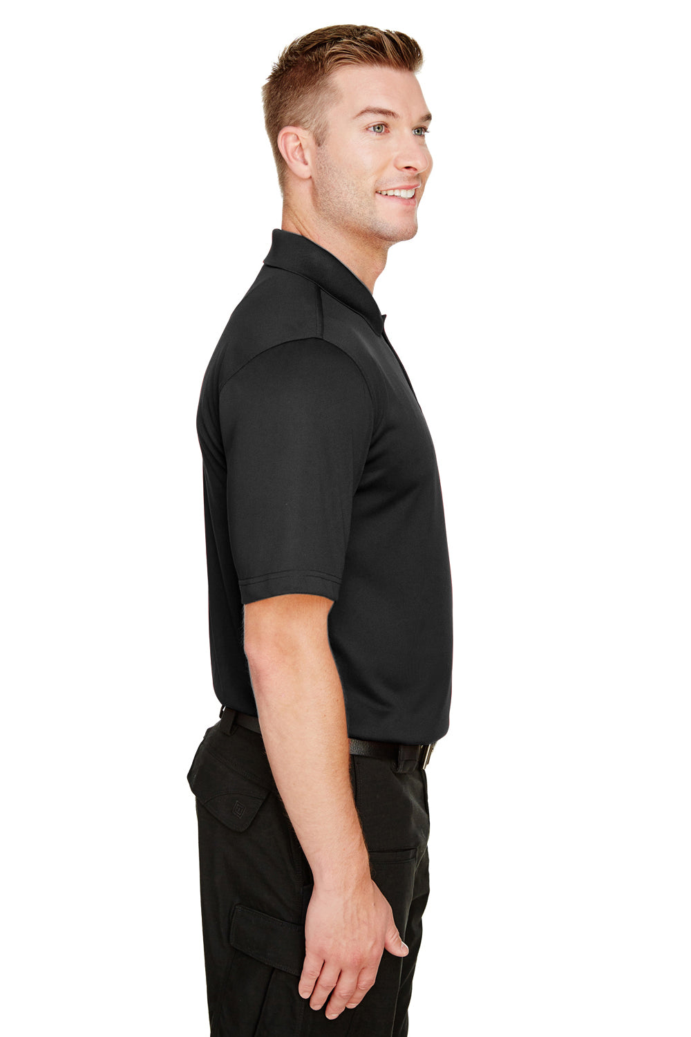 Harriton M348 Mens Advantage Performance Moisture Wicking Short Sleeve Polo Shirt Black Side