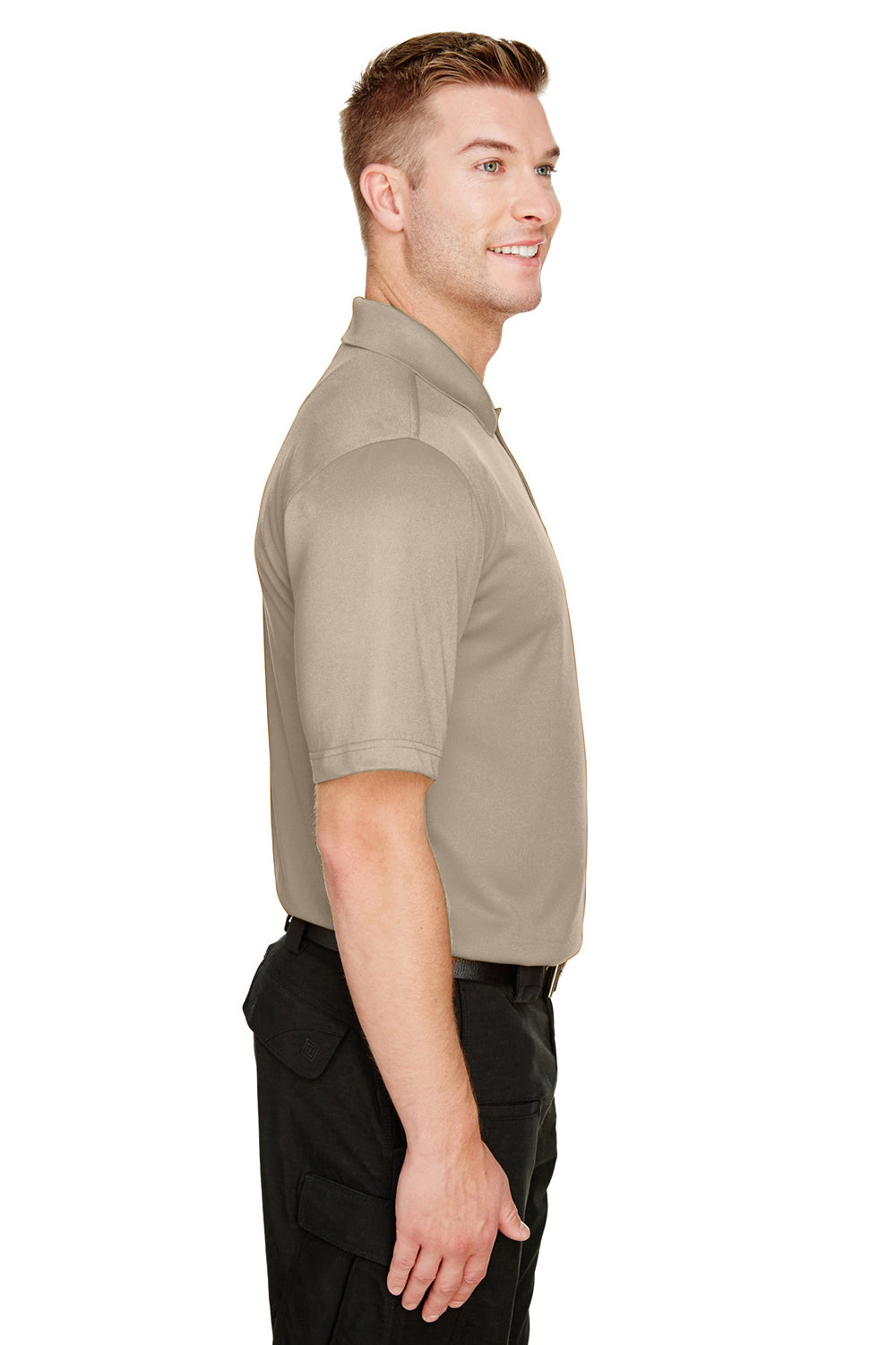 Harriton M348 Mens Advantage Performance Moisture Wicking Short Sleeve Polo Shirt Khaki Brown Side