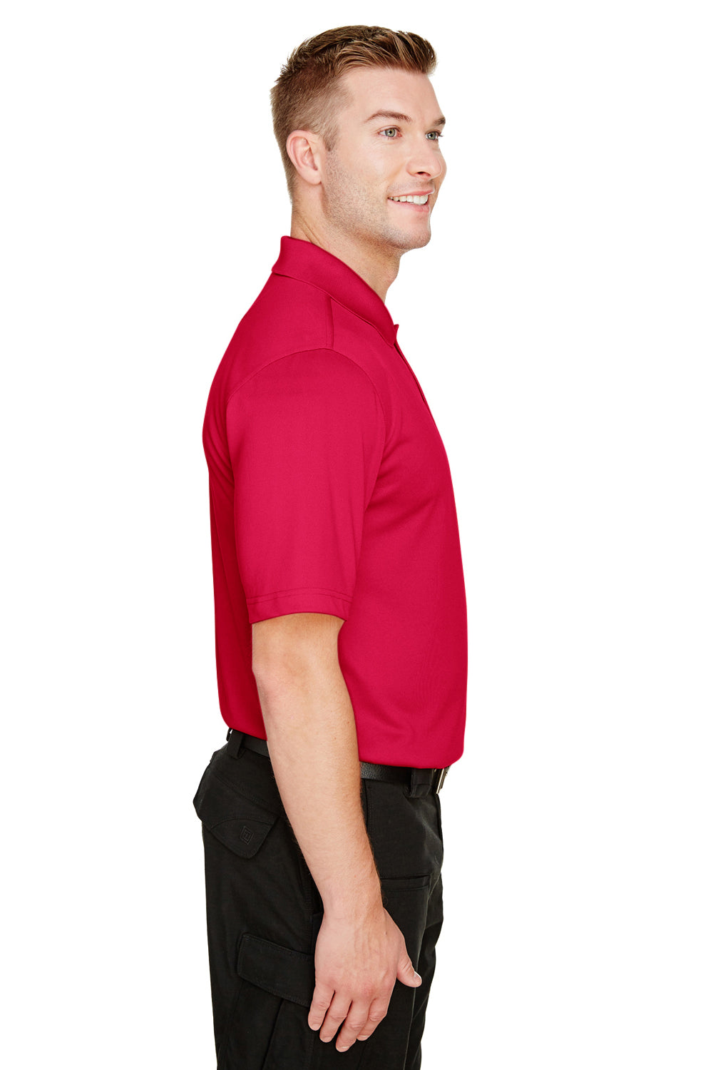 Harriton M348 Mens Advantage Performance Moisture Wicking Short Sleeve Polo Shirt Red Side