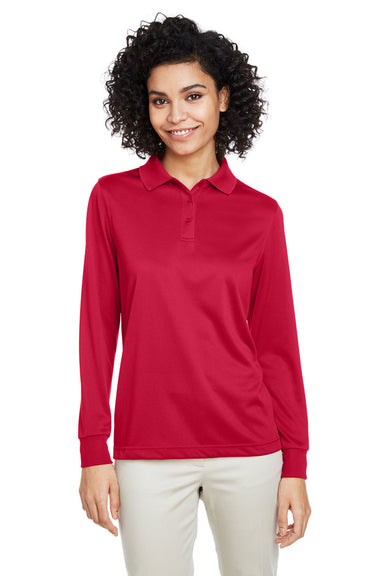 Harriton M348LW Womens Advantage Performance Moisture Wicking Long Sleeve Polo Shirt Red Front