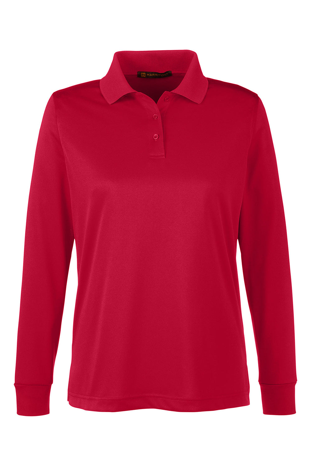 Harriton M348LW Womens Advantage Performance Moisture Wicking Long Sleeve Polo Shirt Red Flat Front