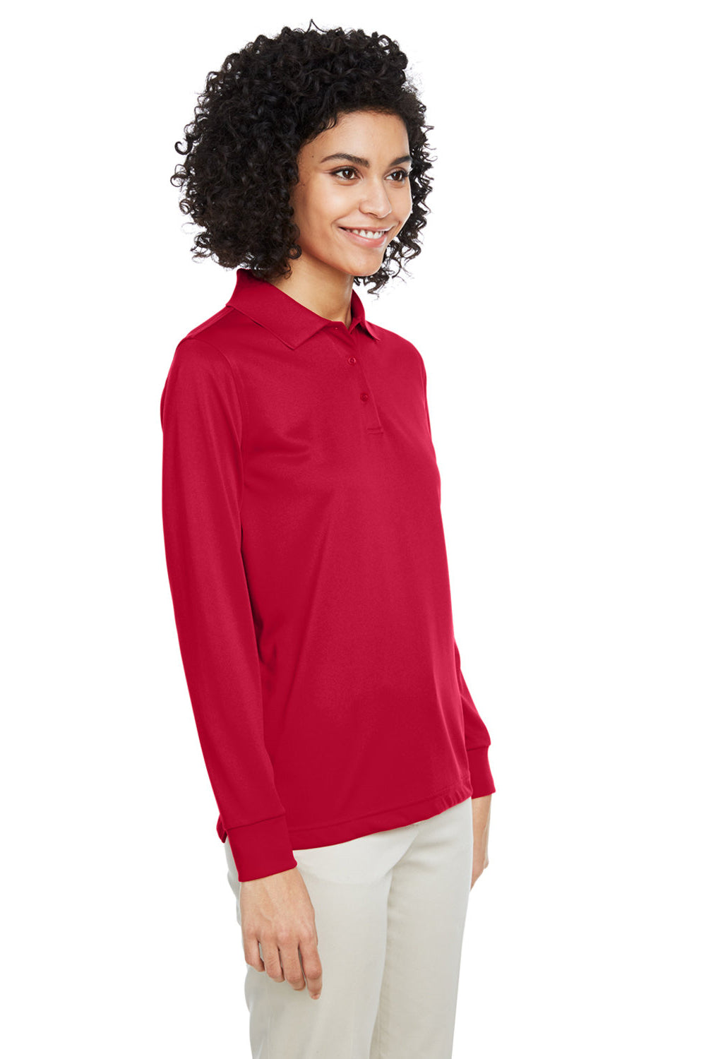 Harriton M348LW Womens Advantage Performance Moisture Wicking Long Sleeve Polo Shirt Red 3Q