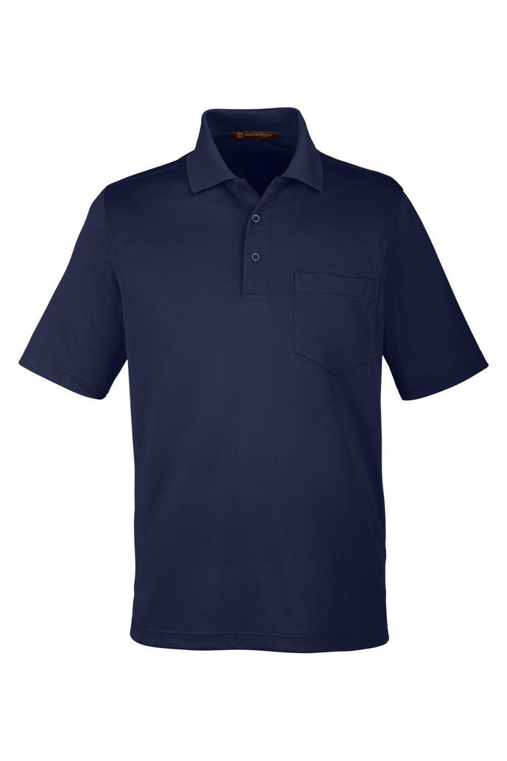 Harriton M348P Mens Advantage Performance Moisture Wicking Short Sleeve Polo Shirt w/ Pocket Dark Navy Blue Flat Front